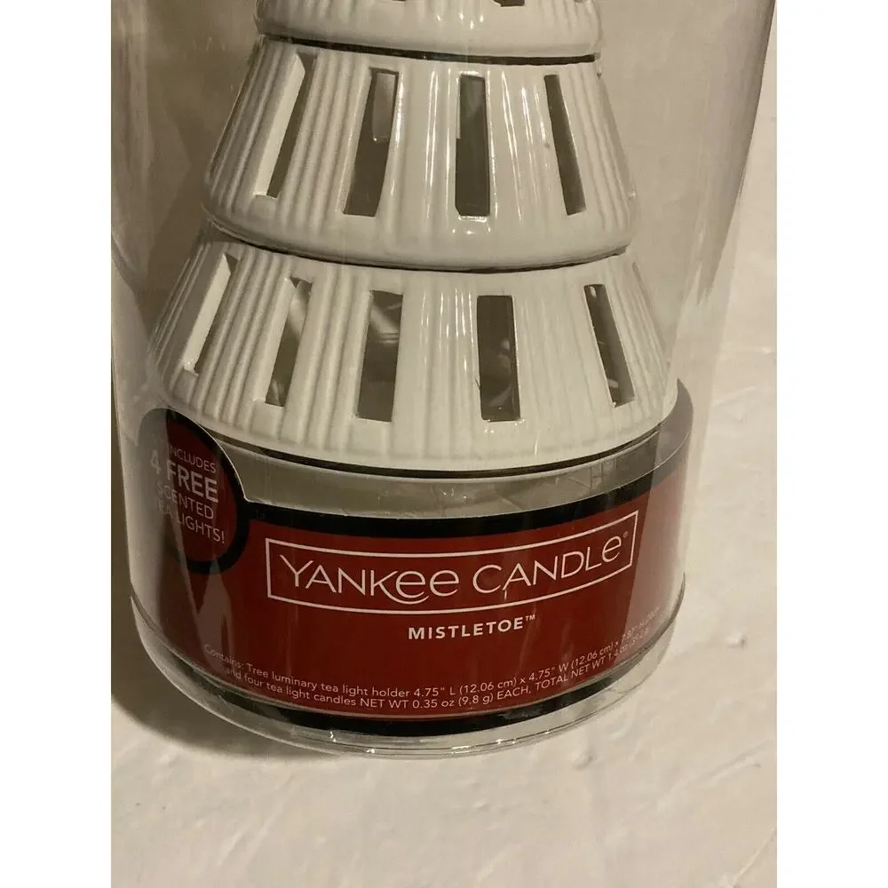 NEW Yankee Candle‎ Mistletoe Large Candle Holder Christmas Tree White